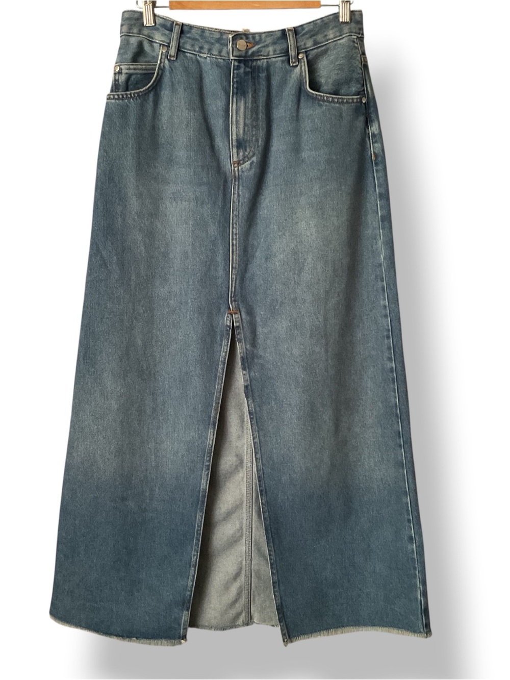 Pilcro women’s Madi Front-Slit Denim Maxi Skirt Sz 8 western - Picture 2 of 10